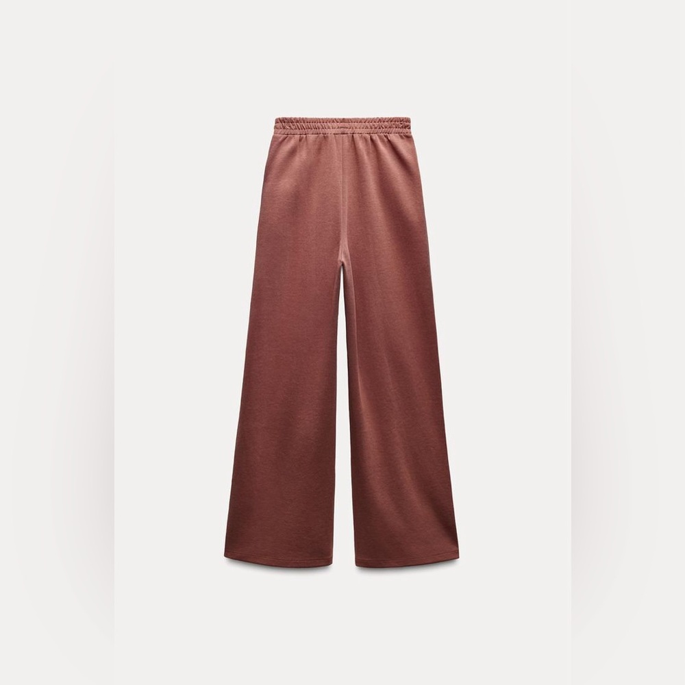 NWOT Zara Soft Mauve Brown Wide Leg Casual Cotton Jogger Trousers Sz L - Picture 8 of 10